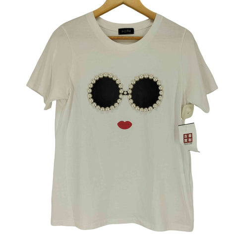アジョリー a-jolie フェイクパールサングラスフェイスTシャツ レディース FREE