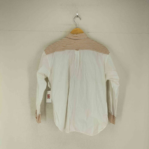 ストライプ切替フロント刺繍シャツ レディース