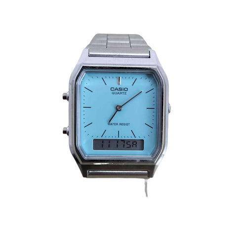 カシオ CASIO アナデジ レクタンギュラー ブルーダイヤル ティファニーブルー メンズ
