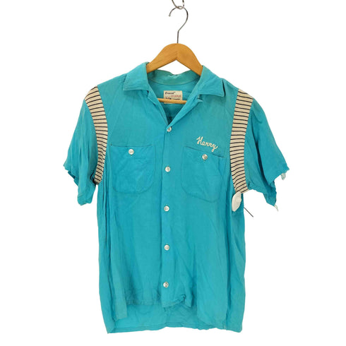 50s-60s Truval 300 BOWLERチェーンステッチ ボーダー切替 ボーリングシャツ メンズ JPN:S