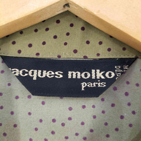 Jacques molko ドット柄 三角フラップポケット ポリサテン比翼L/Sシャツ 袖ギャザー レディース 9-4