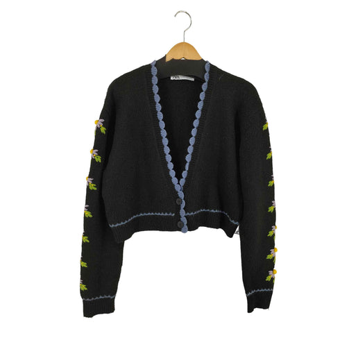 ザラ ZARA フラワーデザイン クロップドカーディガン レディース import:M