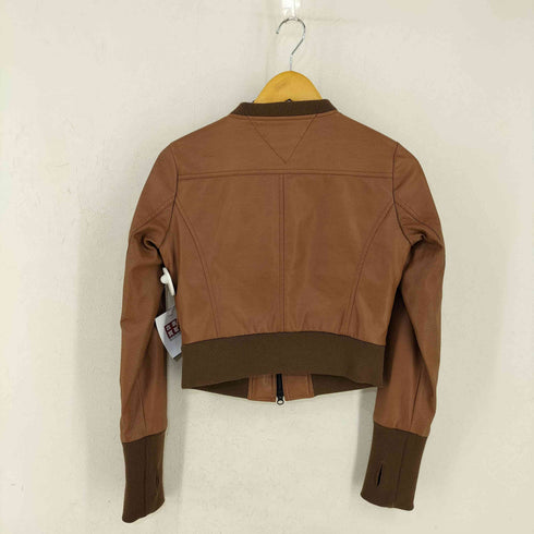 トミーヒルフィガー TOMMY HILFIGER tommy girl ダブルジップ サムホール クロップドフェイクレザージャケット y2k レディース import:M