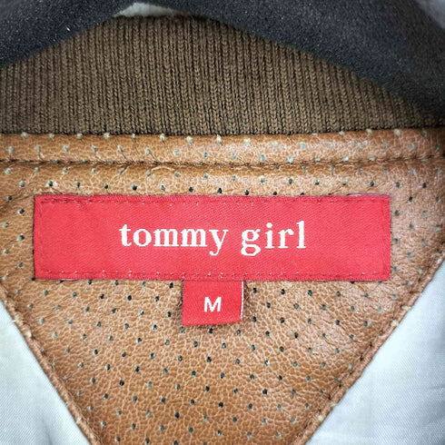 トミーヒルフィガー TOMMY HILFIGER tommy girl ダブルジップ サムホール クロップドフェイクレザージャケット y2k レディース import:M
