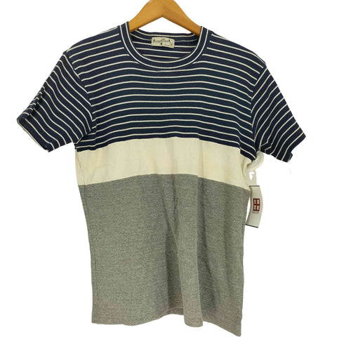 マーガレットハウエル MARGARET HOWELL 90-00S 日本製 ボーダー リブ ニット 切替 クルーネック Tシャツ メンズ FREE