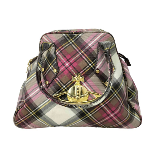 ヴィヴィアンウエストウッドロンドン Vivienne Westwood LONDON ゴールドオーブ タータンチェックレザートートバッグ ヤスミン ORB YASMINE レディース