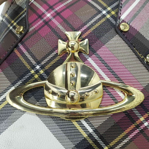 ヴィヴィアンウエストウッドロンドン Vivienne Westwood LONDON ゴールドオーブ タータンチェックレザートートバッグ ヤスミン ORB YASMINE レディース
