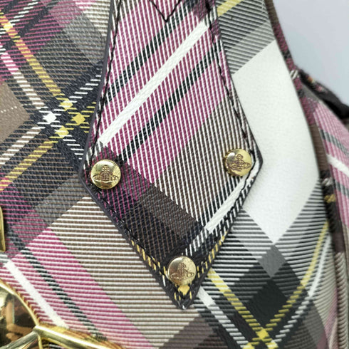 ヴィヴィアンウエストウッドロンドン Vivienne Westwood LONDON ゴールドオーブ タータンチェックレザートートバッグ ヤスミン ORB YASMINE レディース