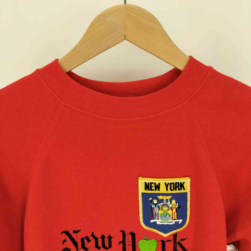 80S Hanes ボディ USA製 一枚タグ NEW YORK ロゴ 刺繍 ラグランスリーブ コットン アクリル スウェット トレーナー レディース import:S