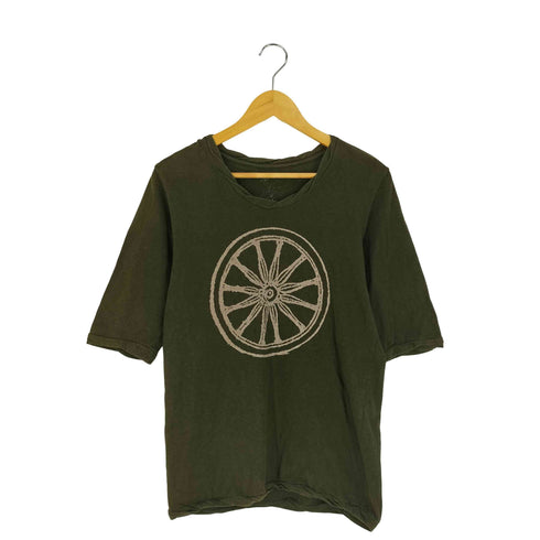ミハラヤスヒロ MIHARA YASUHIRO 動輪プリント 襟変形 クルーネックTシャツ メンズ JPN:S