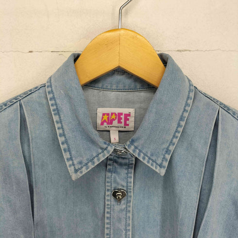 アベイシングエイプ A BATHING APE APEE カットオフ加工プリーツデニムシャツ レディース JPN:S