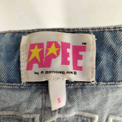 アベイシングエイプ A BATHING APE APEE ダメージ加工ワイドデニムパンツ レディース JPN:S