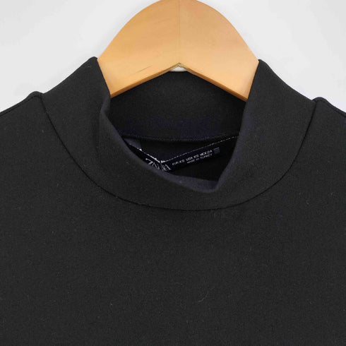ザラ ZARA コントラスト プリーツ ミディワンピース レディース import:XS