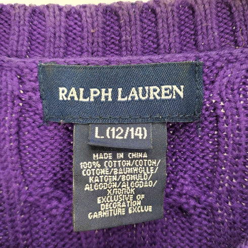 ラルフローレン RALPH LAUREN ポニー 刺繍 フロント フリル ヘンリーネック コットン ケーブルニット レディース import:L