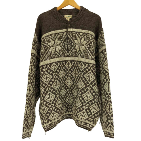 エルエルビーン L.L.Bean 70-80S スコットランド製 PURE NEW WOOL ノルディック ヘンリーネック ニット メンズ import:L