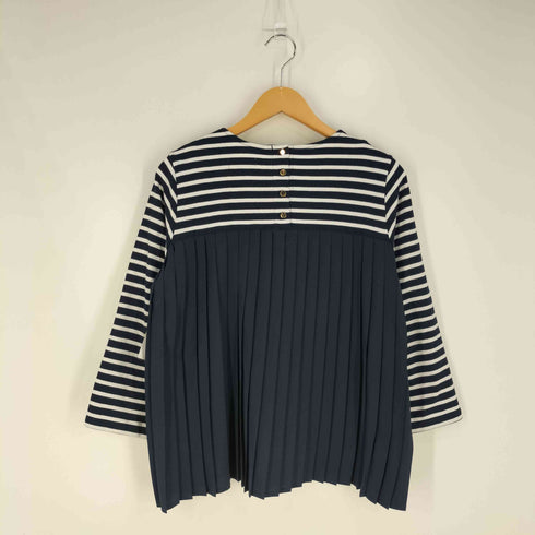 バーニーズニューヨーク BARNEYS NEWYORK 素材切替 バックプリーツ ボーダー ロングスリーブTシャツ レディース FREE