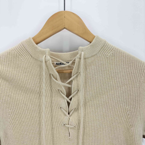 オーラリー AURALEE WOOL RIB KNIT LACE-UP P/O ニットセーターレースアップ レディース JPN:0
