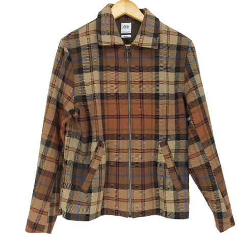 ザラ ZARA チェック柄スイングトップジャケット メンズ import:S