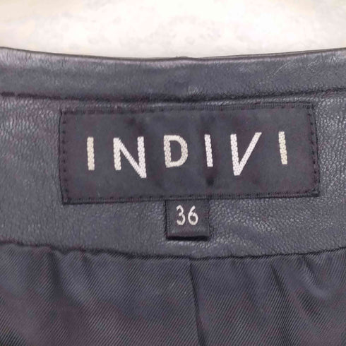 インディヴィ INDIVI ピンタック ノーカラー ラムレザージャケット レディース JPN:36