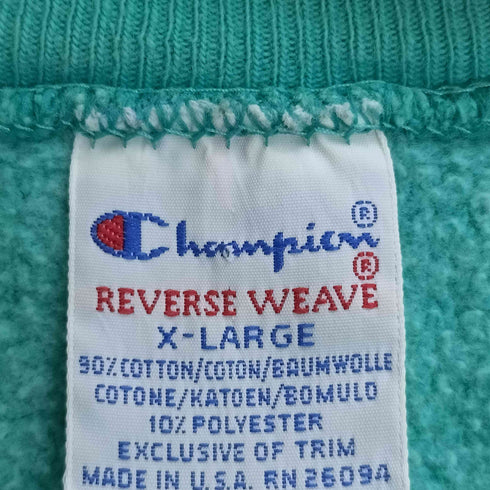 チャンピオン Champion 90s USA製 刺繍タグ REVERSE WEAVE リバースウィーブ ATHLETIC APPAREL ロゴ刺繍 クルーネックスウェット メンズ import:XL