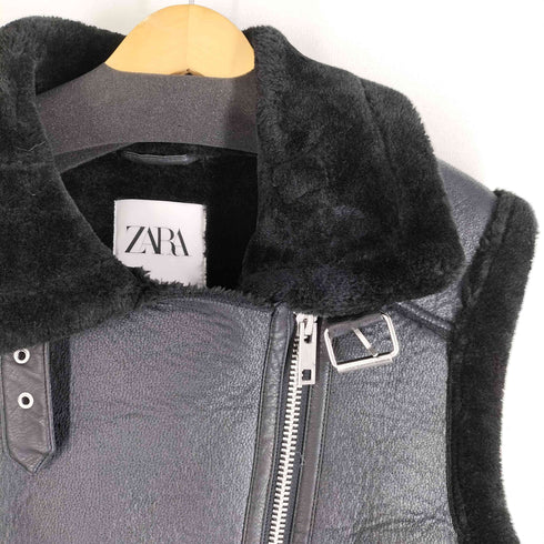 ザラ ZARA フェイクレザー ムートン ライダース ベスト レディース import:S