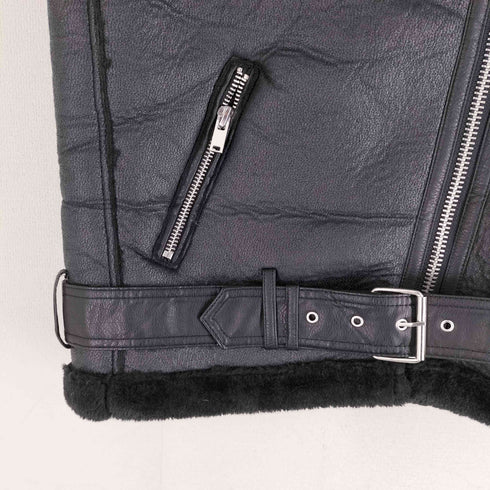 ザラ ZARA フェイクレザー ムートン ライダース ベスト レディース import:S
