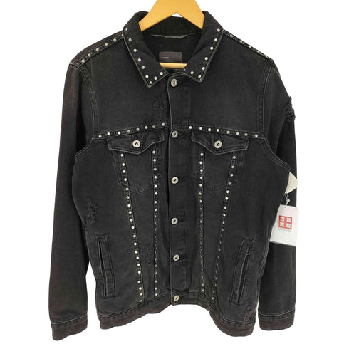 ザラマン ZARA MAN ダメージ加工 スタッズ デザイン ブラック デニム トラッカー ジャケット メンズ import:L