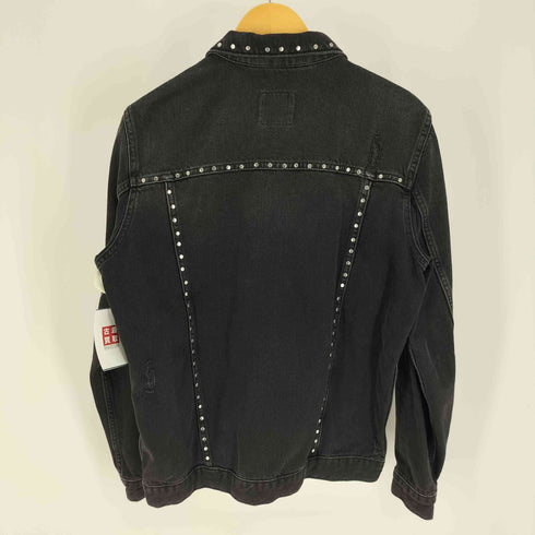 ザラマン ZARA MAN ダメージ加工 スタッズ デザイン ブラック デニム トラッカー ジャケット メンズ import:L