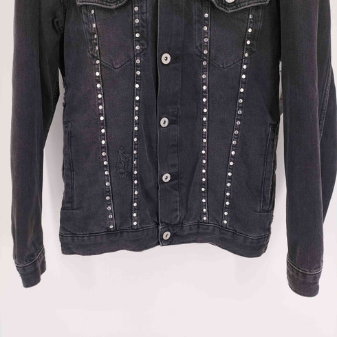ザラマン ZARA MAN ダメージ加工 スタッズ デザイン ブラック デニム トラッカー ジャケット メンズ import:L