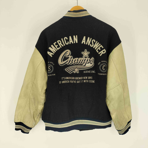 シーン SCENE 90S AMERICAN Hauan Champs S ロゴ ワッペン アーム カウレザー スタジアムジャケット スタジャン メンズ import:L
