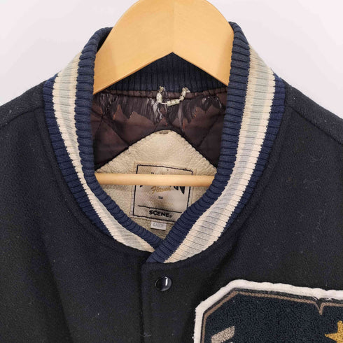 シーン SCENE 90S AMERICAN Hauan Champs S ロゴ ワッペン アーム カウレザー スタジアムジャケット スタジャン メンズ import:L