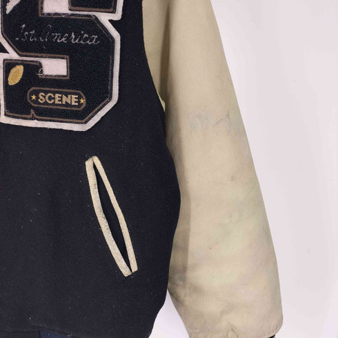 シーン SCENE 90S AMERICAN Hauan Champs S ロゴ ワッペン アーム カウレザー スタジアムジャケット スタジャン メンズ import:L
