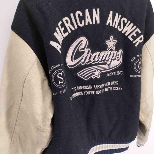 シーン SCENE 90S AMERICAN Hauan Champs S ロゴ ワッペン アーム カウレザー スタジアムジャケット スタジャン メンズ import:L