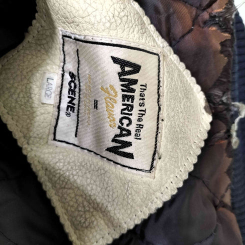 シーン SCENE 90S AMERICAN Hauan Champs S ロゴ ワッペン アーム カウレザー スタジアムジャケット スタジャン メンズ import:L