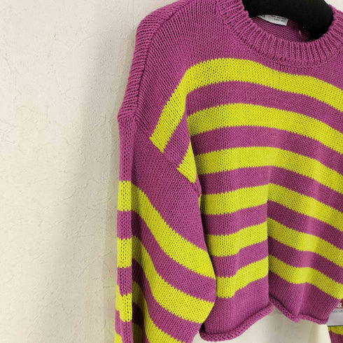 ザラ ZARA ボーダー コットンポリ クロップドニット レディース import:L