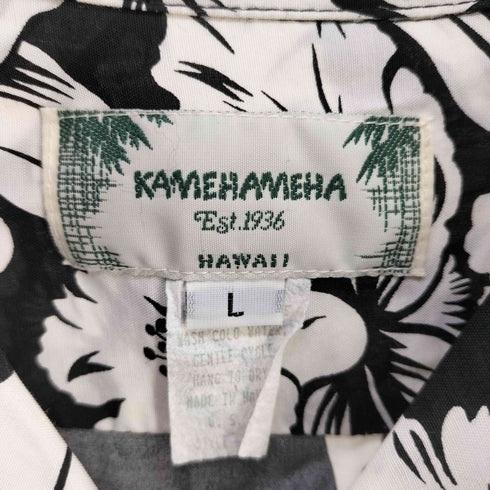 カメハメハ Kamehameha 90s ハワイ製 モノトーン レーヨン アロハシャツ メンズ import:L