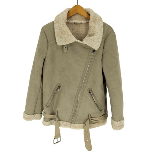 ザラ ZARA B-3 型 フェイク スウェード ボア ダブル ライダース ジャケット レディース import:S