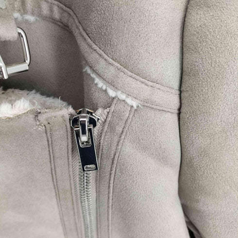 ザラ ZARA B-3 型 フェイク スウェード ボア ダブル ライダース ジャケット レディース import:S
