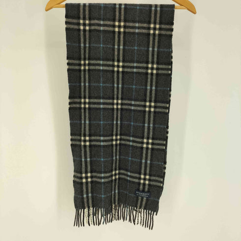 バーバリーロンドン BURBERRY LONDON グレー ノバチェック カシミヤ フリンジ マフラー メンズ
