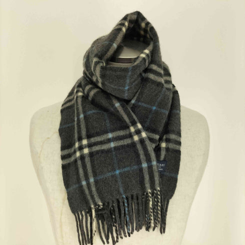バーバリーロンドン BURBERRY LONDON グレー ノバチェック カシミヤ フリンジ マフラー メンズ