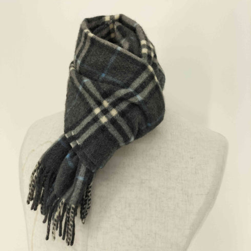 バーバリーロンドン BURBERRY LONDON グレー ノバチェック カシミヤ フリンジ マフラー メンズ