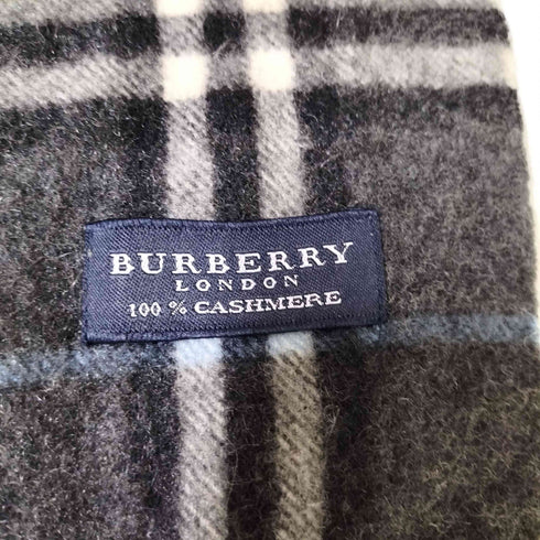バーバリーロンドン BURBERRY LONDON グレー ノバチェック カシミヤ フリンジ マフラー メンズ