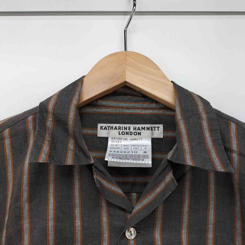 キャサリンハムネットロンドン KATHARINE HAMNETT LONDON オープンカラー ストライプ 半袖 シャツ メンズ import:M