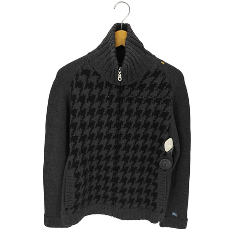 バーバリーブラックレーベル BURBERRY BLACK LABEL 千鳥格子 ハイネックジップウールニット メンズ JPN:3