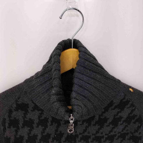バーバリーブラックレーベル BURBERRY BLACK LABEL 千鳥格子 ハイネックジップウールニット メンズ JPN:3