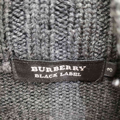 バーバリーブラックレーベル BURBERRY BLACK LABEL 千鳥格子 ハイネックジップウールニット メンズ JPN:3