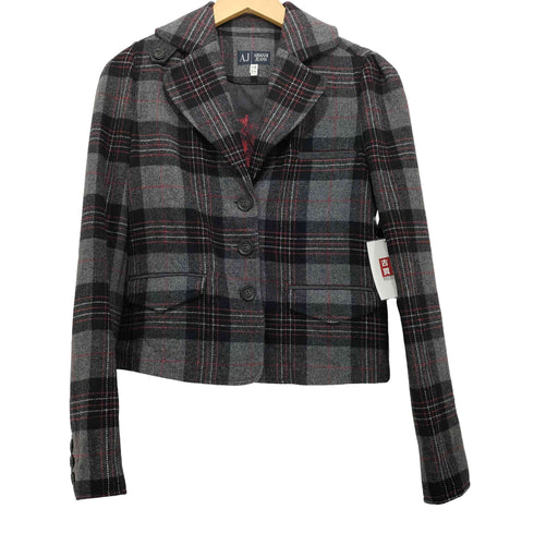 アルマーニジーンズ ARMANI JEANS チェック柄 3B ショート丈 テーラードジャケット レディース EUR:40