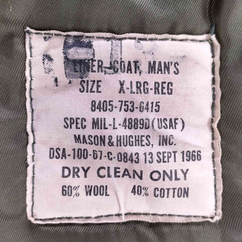 ユーエスエアーフォース U.S. AIR FORCE 67年製 キャトル ウールパイル ライナー ジャケット メンズ import:XL