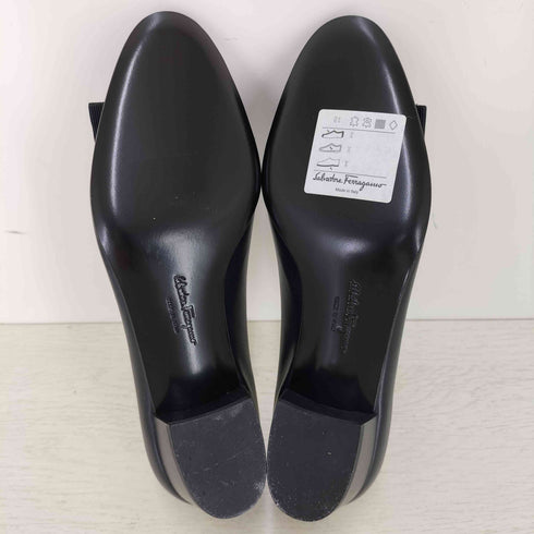 サルヴァトーレフェラガモ Salvatore Ferragamo イタリア製 チャンキーヒール リボンパンプス レディース 4-1/2
