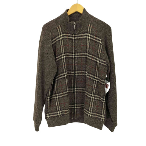 バーバリーロンドン BURBERRY LONDON シルク混 ウールチェックジップニット メンズ import:L
